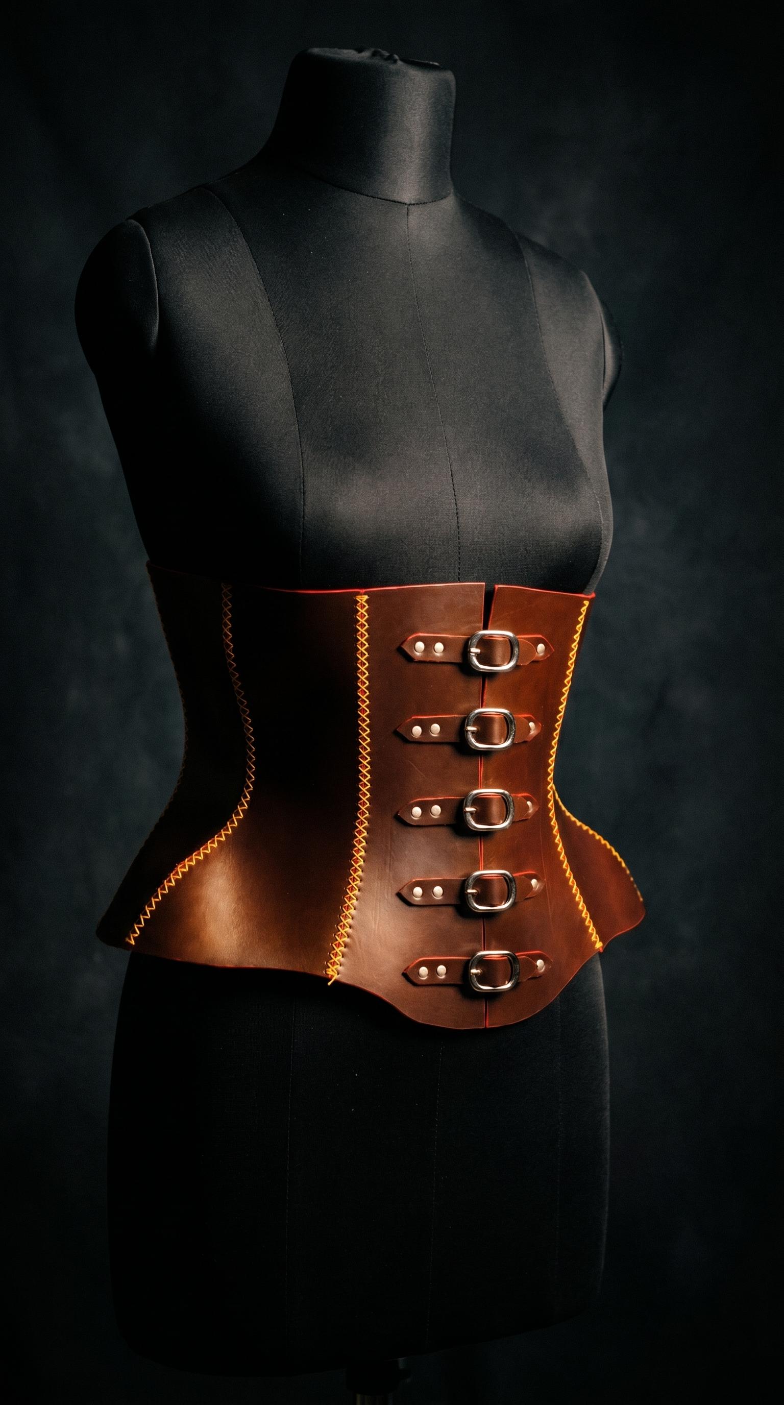 Macro close-up shot of hand-sewn black leather seams with high-precision saddle stitches
